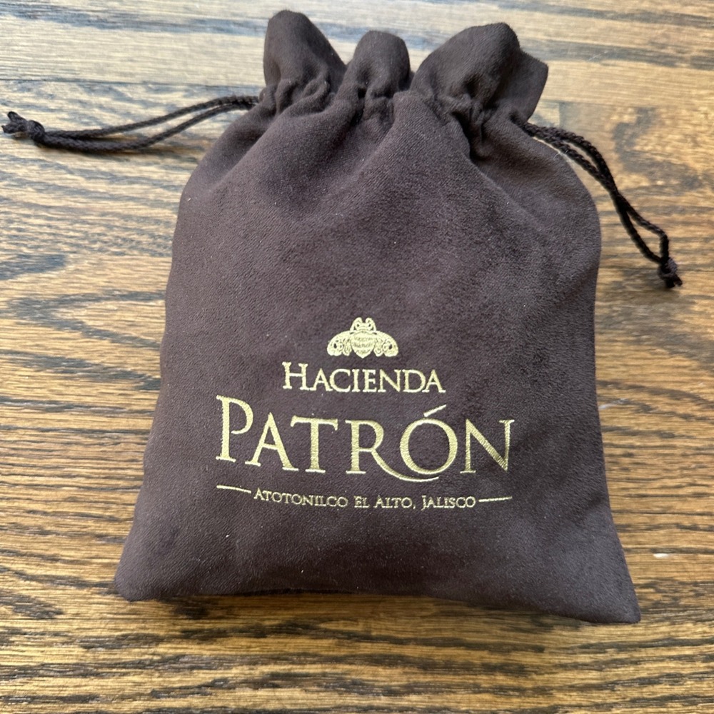 Patron Hacienda Drawstring Pouch Unisex 6x7 Brown Suede Logo Gift Bag Barware
